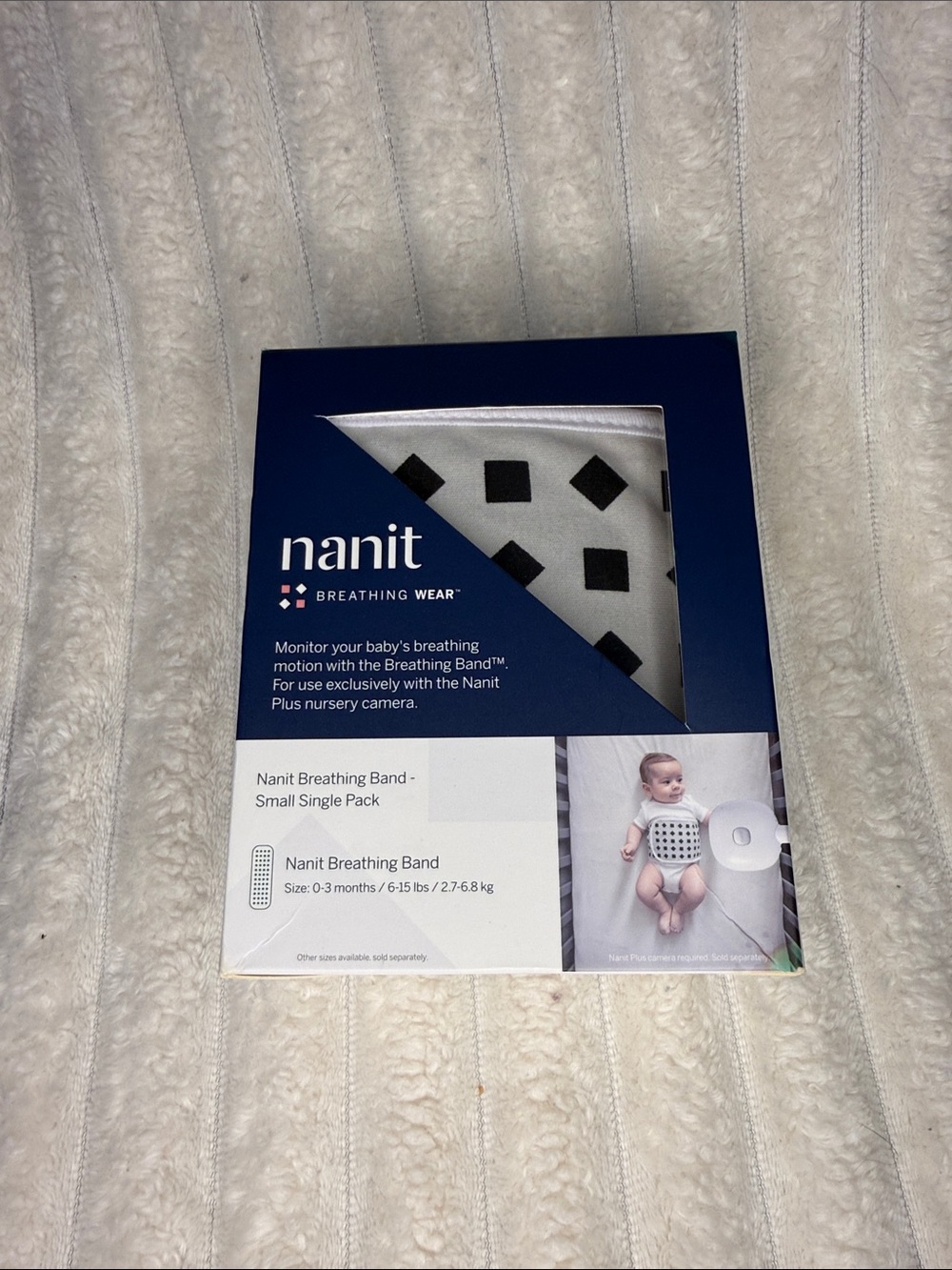 Nanit Breathing Band — White with Black Square Pattern